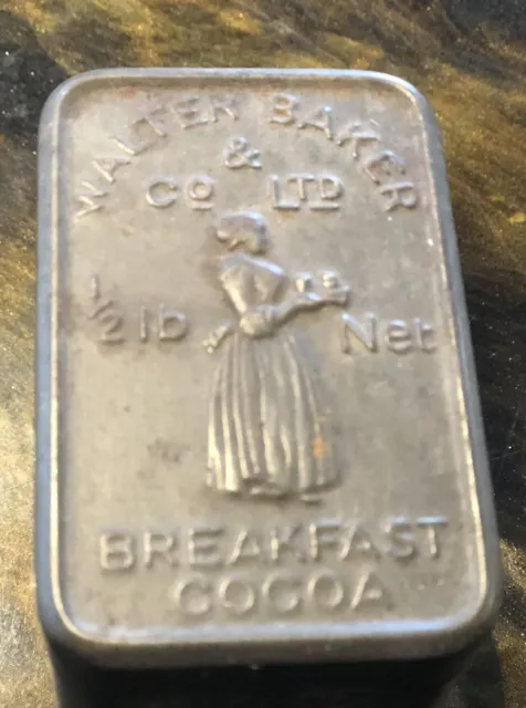 Vintage Metal Walter Baker & Co Ltd.  Breakfast Cocoa Tin 1/2 Lb