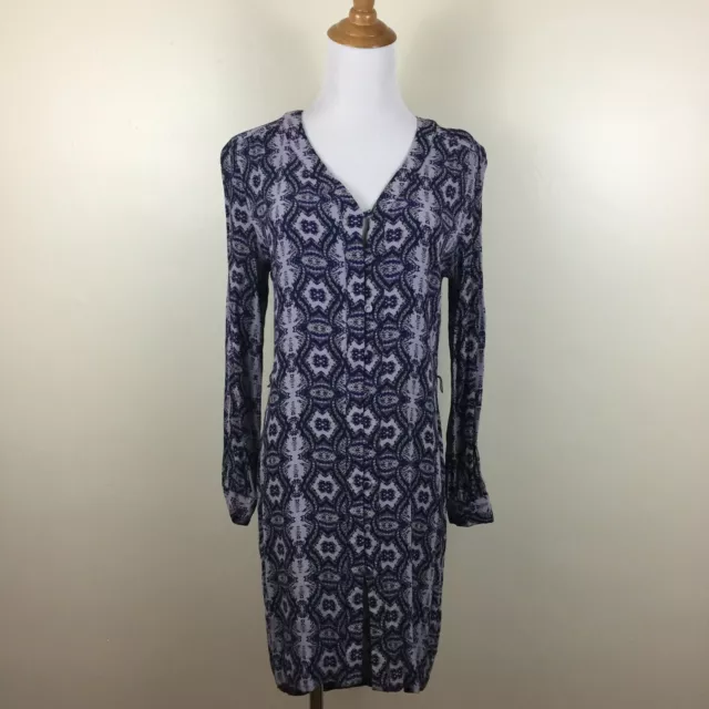 CHARLIE JADE Womens sz Small Multi Color Print Long Sleeve V Neck Button Dress 3