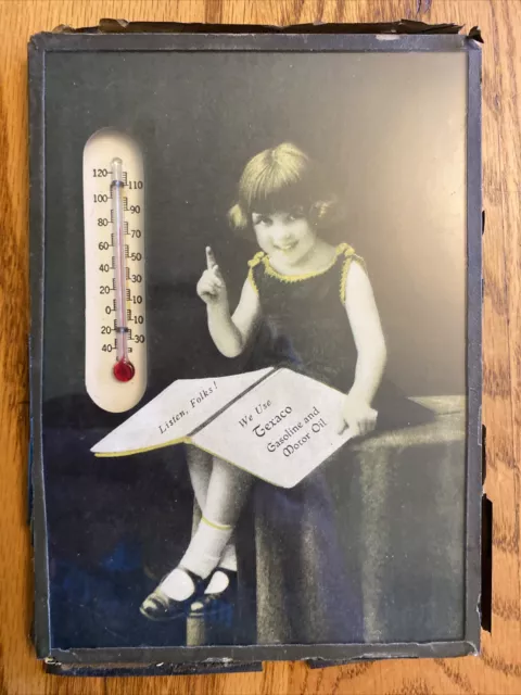 Vintage 1930's Advertising Thermometer Listen Folks! TEXACO GASOLINE & MOTOR OIL
