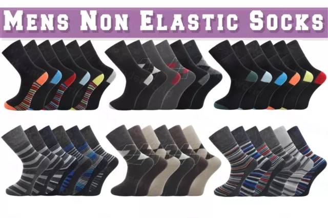 Mens Non-Elastic Socks Cotton Diabetic 6 Pairs Loose Top Gentle Grip SIZE 6-11