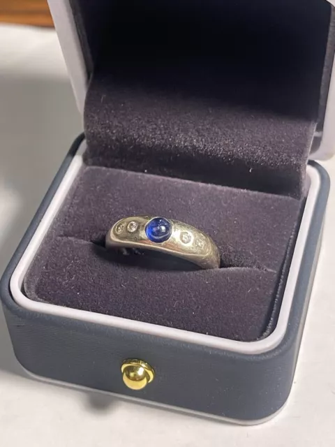 14k 585 Weißgold mit Saphir und 4 Diamanten Ring 7,66 Gramm Gr. 7