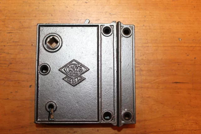 Refurbished R&E #1888 4" X 4" Victorian Cast Iron Rim Lock with Keeper  R-70