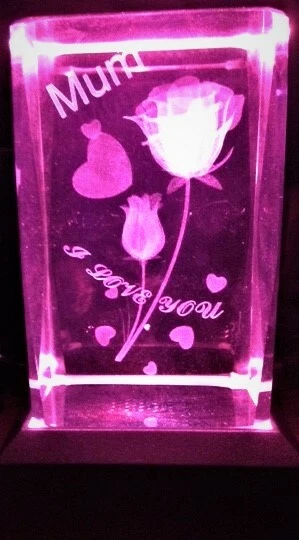 3D MUM I LOVE YOU MOTHER'S DAY CRYSTAL Laser+4 LIGHT CHANGE BASE NEW GIFT BOXED