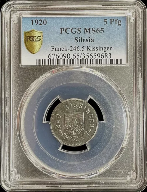 1920 Germany City Of Bad Kissingen Bavaria 5 Pfennig City Arms Coin Pcgs Ms 65