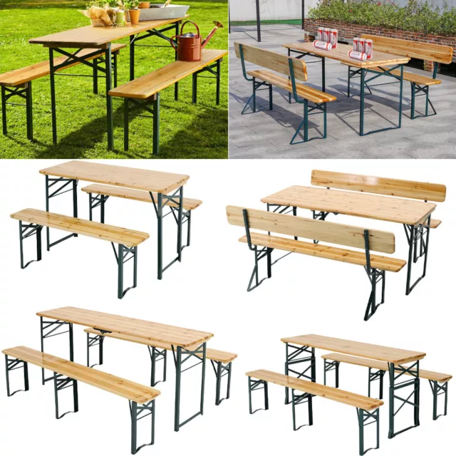 Beer Table&Chair Set Folding Trestle Furniture Garden BBQ Picnic Table 2 Benches