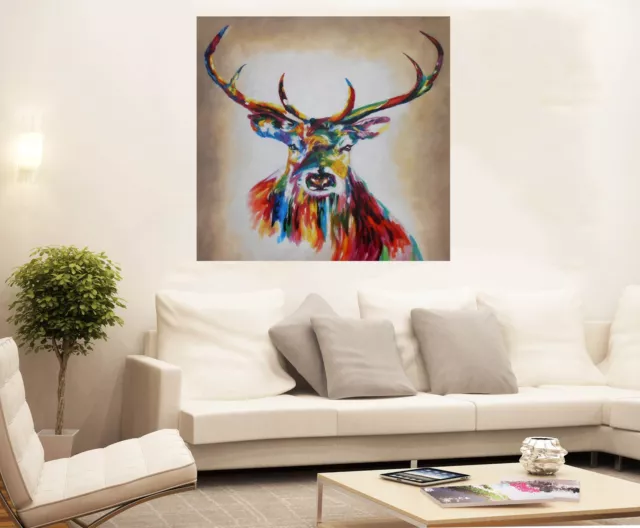 Graffiti Street Art stag deer moose rainbow Print Large Canvas Painting pepe