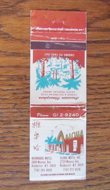Tiki Bar Matchbook Cover: Aloha Rochester, New York Empty Matchcover -C24