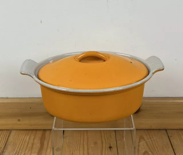 Cousances Le Creuset Cast Iron Enamel Oval Casserole Dish 18cm Yellow Vintage