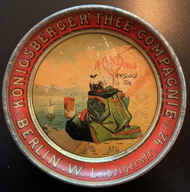 Blechteller um 1900 Königsberger Tee Antik Blech Lithografie Kein Riquet Alt Rar