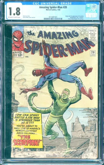 Amazing Spider-Man #20 (1965) CGC 1.8 -- O/w to white pgs; 1st & origin Scorpion