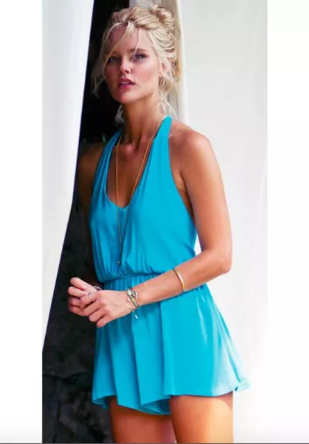 NWT $125 L*Space Indian Summer Blue Halter Beach Romper Swimsuit Cover-up Womens