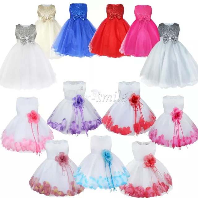 Kids Flower Girl Dress Princess Bow Wedding Pageant Communion Baptism Party Gown