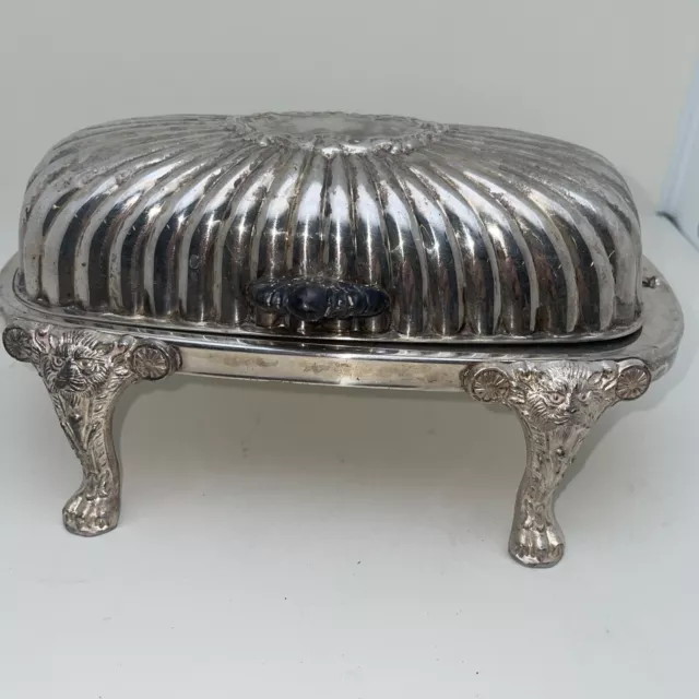 VTG Rogers Silver Co Roll Top Butter Dish Server W Lion Head Legs