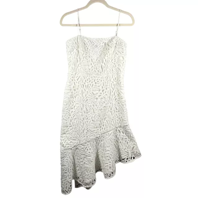 NWT Milly Diara Embroidered Lace White Sheath Dress Size 4- 3D Asymmetrical Hem