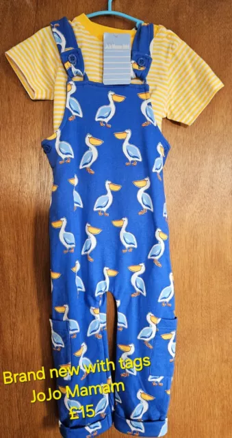 Brand NEW - JoJo maman bebe 18-24 m boys - 2 Piece Pelican Dunagrees and T-Shirt