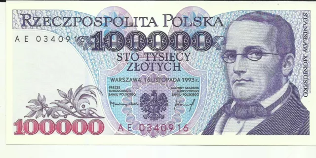 Poland 100000 100 000 Zlotych 1993 P 160. Unc Condition. 4Rw 14Mar