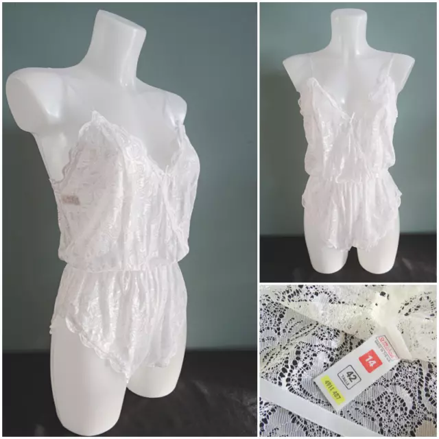 Tuta orsacchiotto vintage anni '80 St Michael bianco floreale corpo donna in pizzo taglia 14
