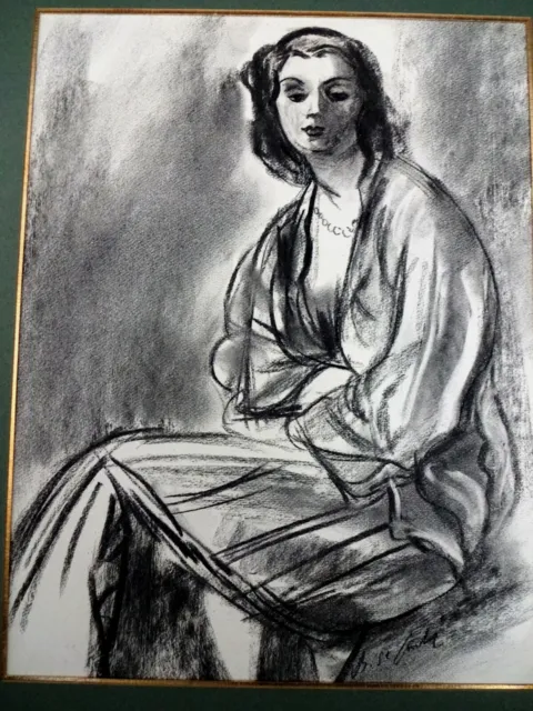 Berthomme St-Andre - "J.femme Au Collier" Grand Fusain Sous Passe-Partout - 1950