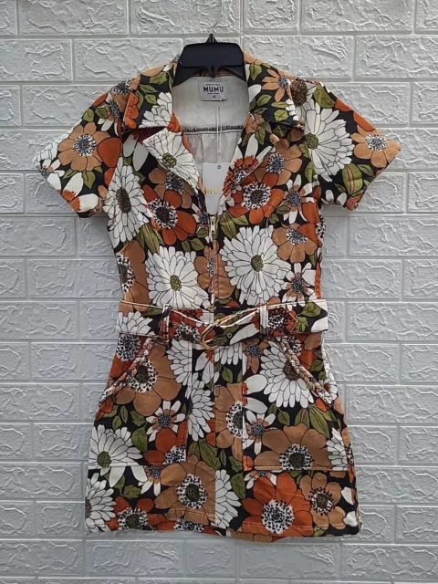 New Show Me Your MUMU Outlaw Short Sleeve Cargo Pocket Floral Dress Size Medium