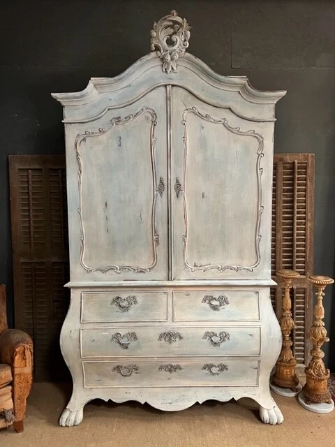 STUNNING Antique Dutch Bombe Linen Press  / Rustic Dutch Bombe Cupboard Armoire