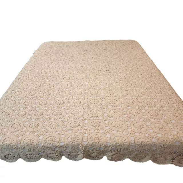 Vintage Crochet Doilies Doily Tablecloth Coverlet Bedspread 94"x72" Beige READ
