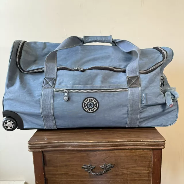 Kipling Luggage Travel Duffel Bag 25" Rolling Wheels Blue Large Upright Carryon