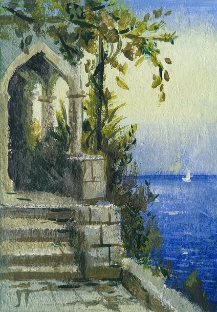 ACEO Original Painting Landscape Sunset Sea Seascape