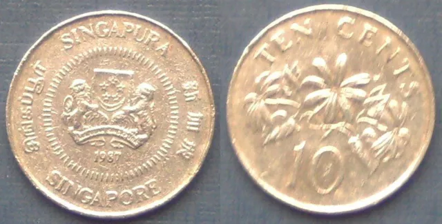 10 Cents Münze. Singapur / Singapura / Singapore 1987