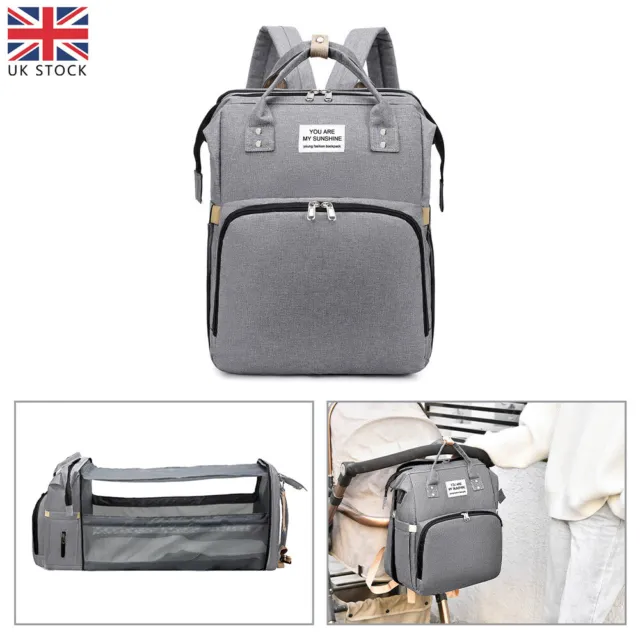 3in1 Multi-Function Baby Diaper Backpack Folding Bed Nappy Mummy Changing Bag UK