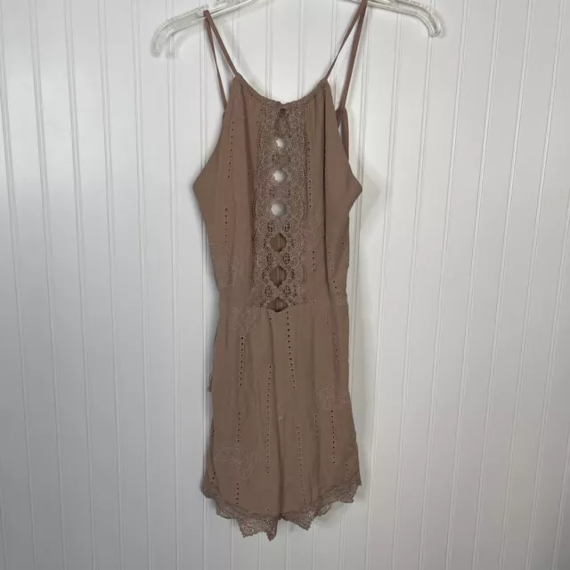 Astr The Label Romper Size Small Mauve Tan  Crochet Embroidery Kiara