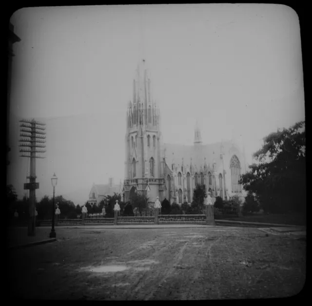 ANTIQUE Magic Lantern Slide DUNEDIN CATHEDRAL C1910 OLD PHOTO NEW ZEALAND