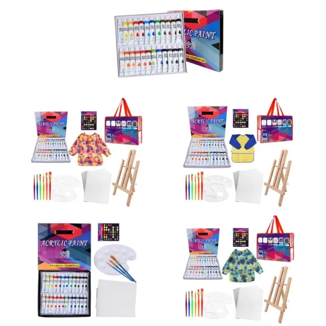 Portable Acrylic Paint and Paintbrush Set with 24 Color Acrylic Paint for Kids