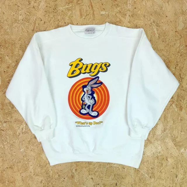 Vintage 1992 Mens BUGS BUNNY What's Up Doc Sweatshirt | Looney | Medium White