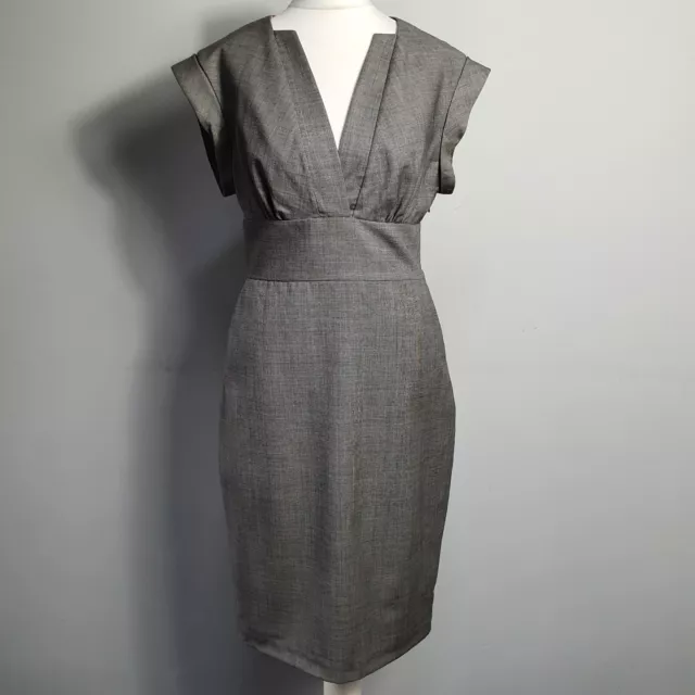 TED BAKER Wool Shift Dress Pencil Empire Line Smart Business Size 2 UK 8/10 Grey