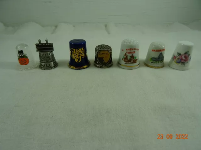 Vintage Thimbles Royal Grafton Churchill Pewter Glass FLA Las Vegas Wash DC  7pc