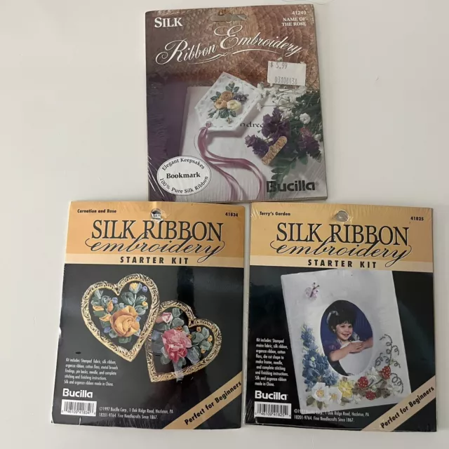 Three Bucilla Silk Ribbon Embroidery Starter Kits, New!