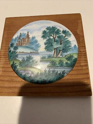 Authentic Vintage Russian Hand Made Rostov Finift Round Enamel Wood Wall Picture