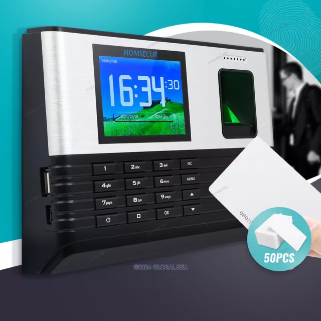 HOMSECUR Biometric Fingerprint Attendance Time Clock 50 RFID Cards+WiFi+USB