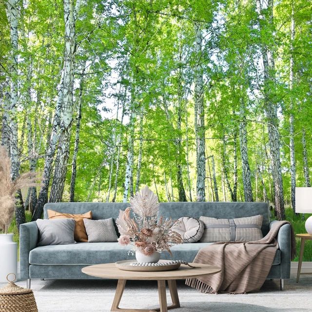 Papier Paint Intissé Panoramique Forêt De Bouleaux 3D XXL Chambre Trompe l'oei