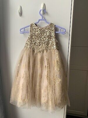 Monsoon Gold Glitter Sequin Occasion Formal Girls Toddler Dress Xmas Age 4