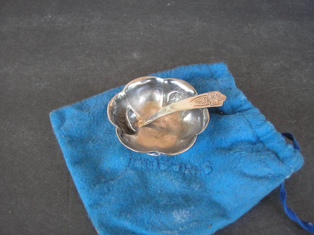 Vintage Sanborn Sterling Silver .925 Salt Cellar with Spoon - Original Cloth Bag