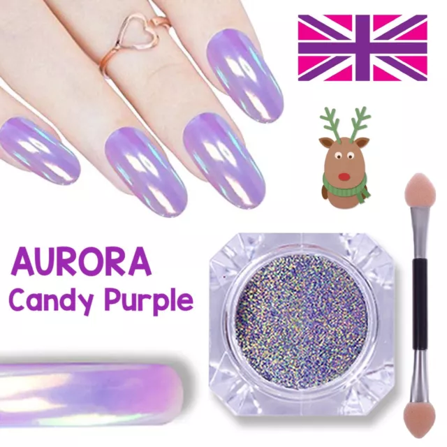 AURORA CANDY PURPLE Chrome Unicorn Nail Powder Pastel AB MIRROR Effect RAINBOW!