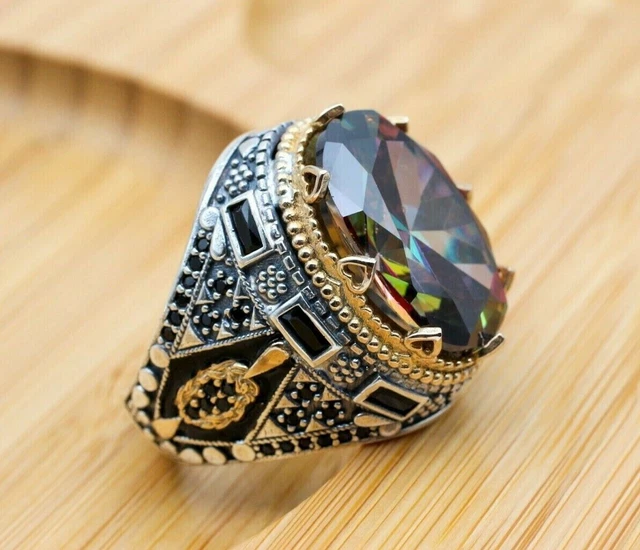 Bague pour homme en topaze mystique faite à la main en argent 925k créée en...