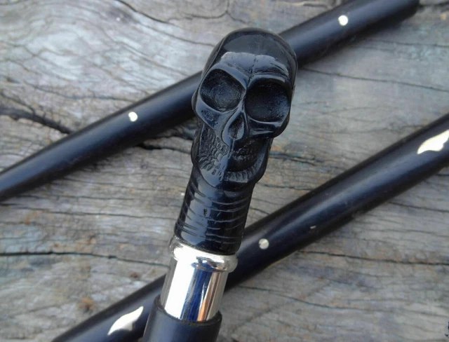 Tête de mort design poignée tuyau en laiton tour en bois designer bâton de...