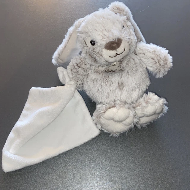 Peluche doudou lapin malow blanc Beige chiné BABY NAT' mouchoir 25/36 cm NEUF