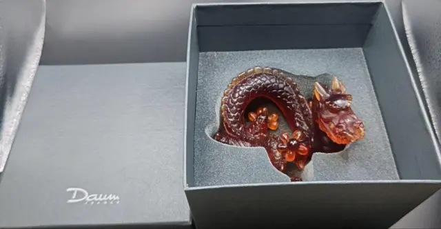 Daum Pate de Verre Miniature Dragon Amber Crystal figurines France w/box