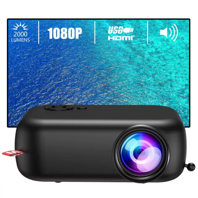 2000 Lumens Projector Mini Portable HD 1080P Office Home Theater Cinema USB HDMI