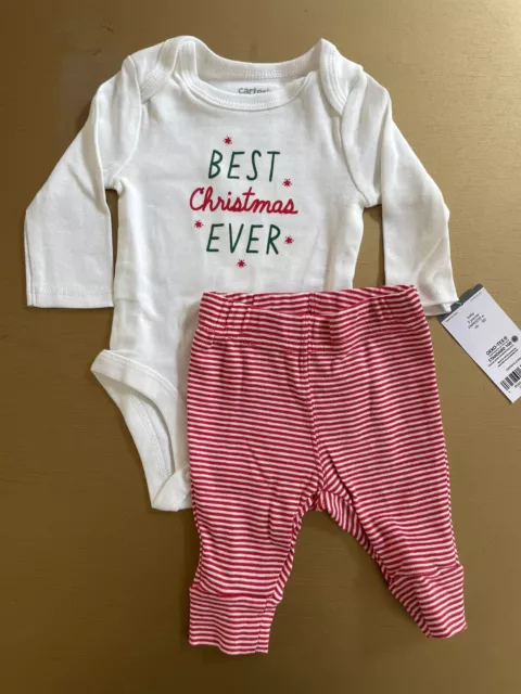 NWT Carter’s Baby 2 Piece Best Christmas Ever Bodysuit Pant Set Newborn.