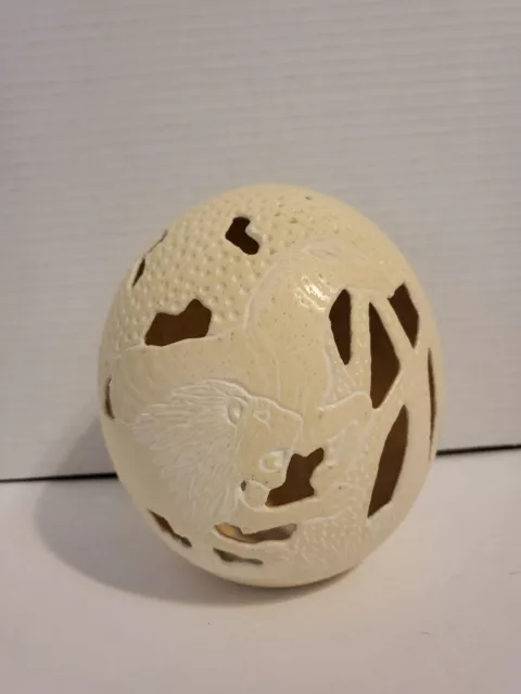 Large Hand Carved Ostrich Egg with Lion and Zebra Design Safari Light Lamp Shade