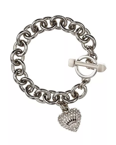 Authentic Juicy Couture Silver Pave Heart  & Toggle Icon Charm Starter Bracelet 3